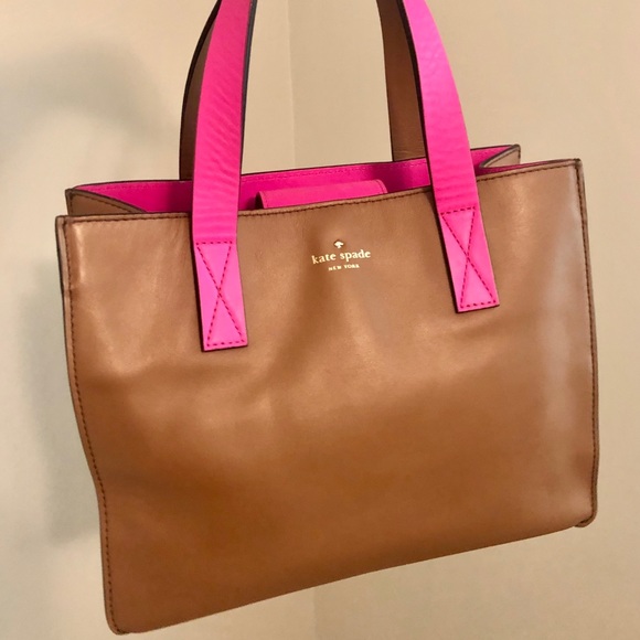 kate spade Handbags - Kate Spade Brown Pink Leather Tote Bag